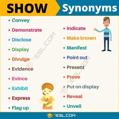 show synonyms in english|another word for showing something.